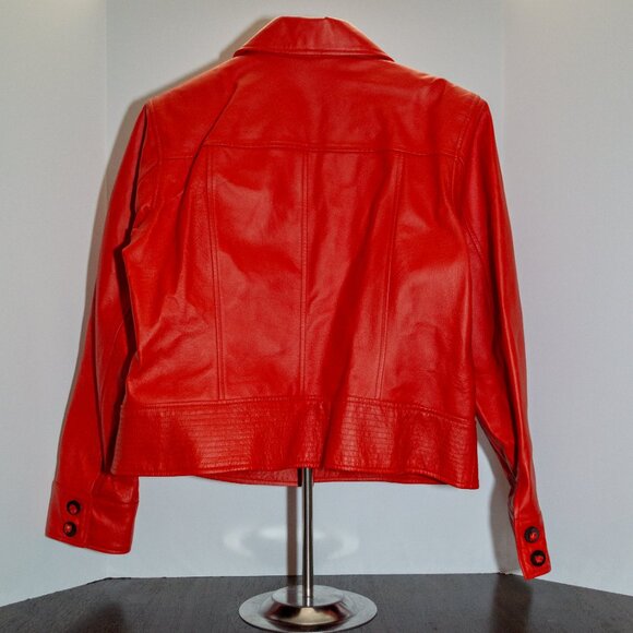 Vintage Terry Lewis Genuine Leather Jacket Red Button Front Women’s M - Picture 2 of 5